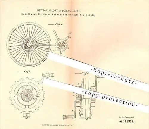 original Patent - Gustav Wlost in Schramberg , 1900 , Schaltwerk für einen Fahrradantrieb mit Pedal , Fahrrad , Antrieb