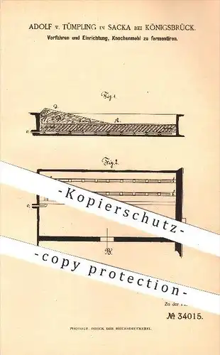 original Patent - A. v. Tumpling , Sacka bei Königsbrück , 1885 , Fermentieren von Knochenmehl , Dünger , Landwirtschaft