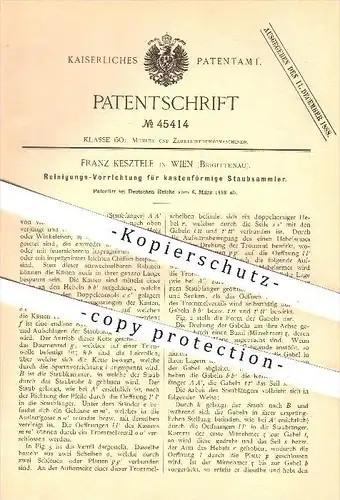 original Patent - F. Kesztele , Wien , Brigittenau , 1888 , Reinigung bei kastenförmigen Staubsammlern , Mühle , Mühlen