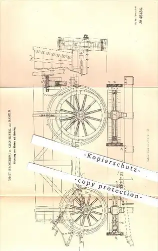 original Patent - Ernst Kroseberg in Klein-Berkel bei Hameln , 1888 , Bremsung von Rädern mit Gleisring , Fahrzeugbau !!