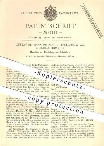 original Patent - Gustav Rehmann , August Reuschel & Co. , Schlotheim , 1886 , Herstellung von Seilbändern , Seil , Tau