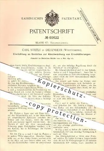 original Patent - Carl Stiefet , Dietenheim , 1891 , Gestelle zur Abschwächung von Erschütterungen , Maschinen , Gelenke