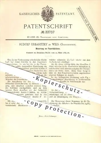 original Patent - Rudolf Urbanitzky in Wels , Österreich , 1885 , Feuerbüchsen , Dampfkessel , Dampfmaschinen , Kessel !