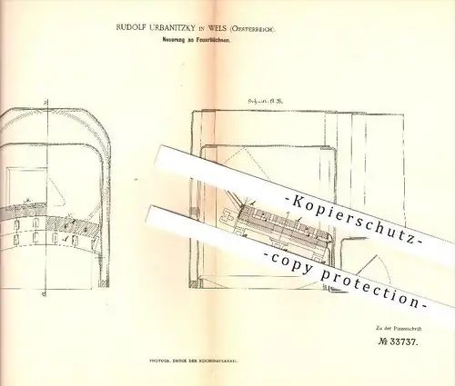 original Patent - Rudolf Urbanitzky in Wels , Österreich , 1885 , Feuerbüchsen , Dampfkessel , Dampfmaschinen , Kessel !