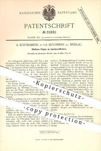 original Patent - A. Kortenbeitel , Gr. Mochbern , Breslau , 1885, Stellbare Klappe an Jaucheverteilern , Landwirtschaft