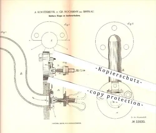 original Patent - A. Kortenbeitel , Gr. Mochbern , Breslau , 1885, Stellbare Klappe an Jaucheverteilern , Landwirtschaft