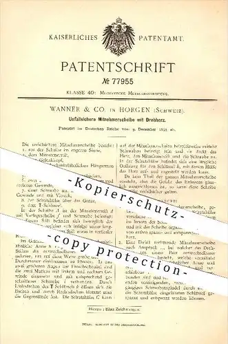 original Patent - Wanner & Co. in Horgen , Schweiz , 1893 , Mitnehmerscheibe mit Drehherz , Metall , Metallbearbeitung !