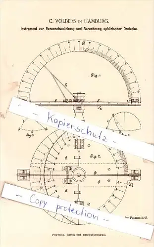 Original Patent - C. Volbers in Hamburg , 1886 , Instrumente !!!