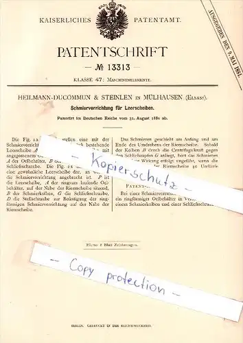 Original Patent -  Heilmann-Ducommun & Steinlen in Mulhouse / Mühlhausen , Elsass , 1880 , !!!