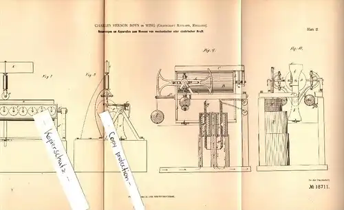 Original Patent - Ch.V. Boys in Wing , Rutland , 1881 , Apparatus for measuring mechanical and electrical power !!!