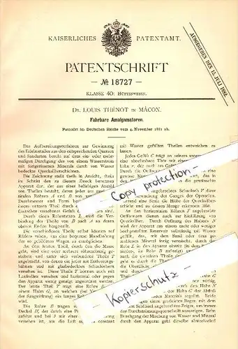 Original Patent - Dr. Louis Thenot à Macon , 1881 , mélangeurs mobiles , Récupération des métaux précieux !!!