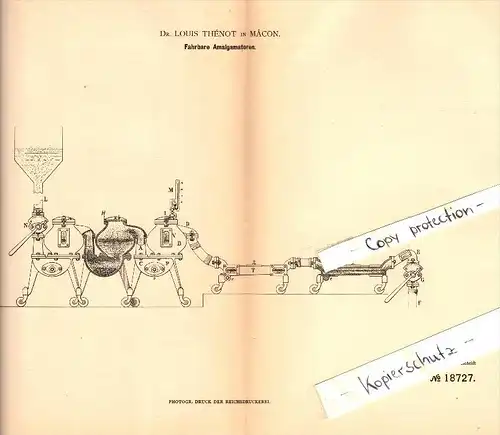 Original Patent - Dr. Louis Thenot à Macon , 1881 , mélangeurs mobiles , Récupération des métaux précieux !!!