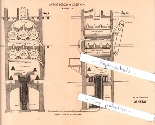 Original Patent  - Anton Lölgen in Köln a. Rh. , 1888 , Malzdarre , Brauerei , Alkohol , Bier !!!