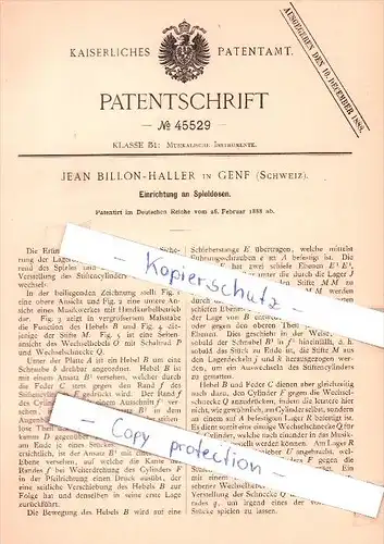 Original Patent  - Jean Billon - Haller in Genf , Schweiz , 1888 , Einrichtung an Spieldosen !!!