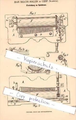 Original Patent  - Jean Billon - Haller in Genf , Schweiz , 1888 , Einrichtung an Spieldosen !!!