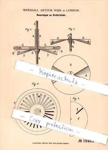 Original Patent  - Marshall Arthur Wier in London , 1881 , Drehkreiseln , Kreisel , gyroscope , top !!!