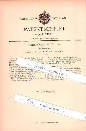 Original Patent - Wilh. Röhr in Lage i. Lippe , 1899 , Fersenschützer , Arzt , Gesundheit !!!