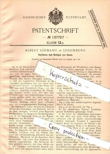 Original Patent -  Albert Clemang in Luxemburg , 1901 , Reinigung von Gas , Luxembourg !!!