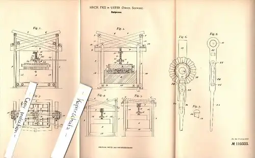 Original Patent -  Heinrich Frei in Uster , 1899 , Obstpresse , Obstbau , Obst , Gartenbau , Presse !!!