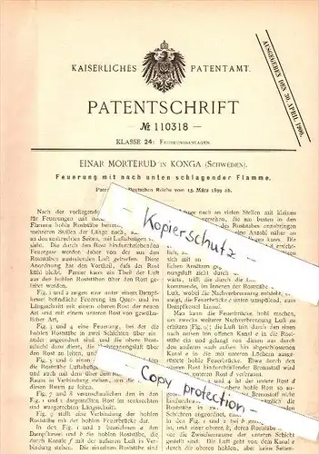 Original Patent - Einar Morterud in Konga , Schweden , 1899 , Feuerung , Heizung , Tingsryd Municipality  !!!