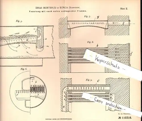 Original Patent - Einar Morterud in Konga , Schweden , 1899 , Feuerung , Heizung , Tingsryd Municipality  !!!