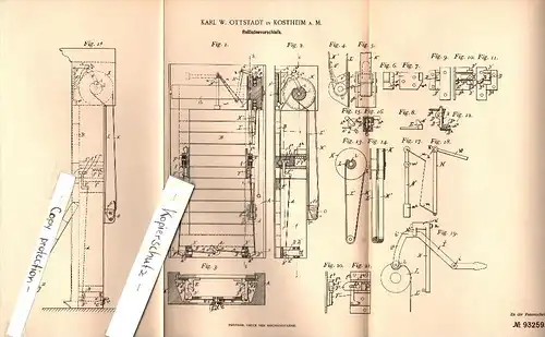 Original Patent - Karl W. Ottstadt in Kostheim b. Mainz , 1896 , Verschluß für Rolladen , Fenster , Hochbau , Bau !!!