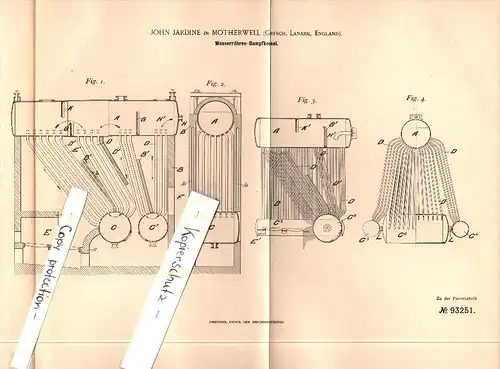 Original Patent - John Jardine in Motherwell , Lanark , 1896 , Steam boiler for steam engine , Scotland !!
