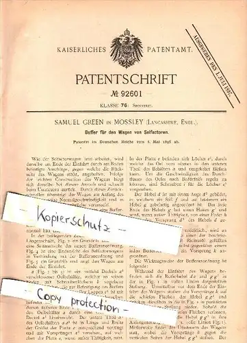 Original Patent - Samuel Green in Mossley , Lancashire , 1896 , Stop for spinning machine , spinning !!!