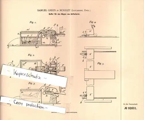 Original Patent - Samuel Green in Mossley , Lancashire , 1896 , Stop for spinning machine , spinning !!!