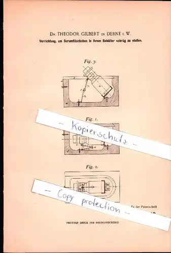 Original Patent - Dr. Theodor Gilbert  in Derne i. W., 1902, Vorrichtung für Serumfläschchen, Serum , Arzt , Dortmund !!