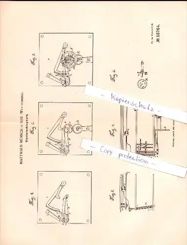 Original Patent - Matthäus Münsch in Isny , 1890 , Schlagwerk für Uhren , Uhrmacher , Uhr !!!