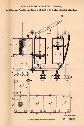 Original Patentschrift - Johann Dorr in Maschau / Maš&#357;ov b. Kada&#328; / Kaaden , 1901, Apparat zum Vernichten von