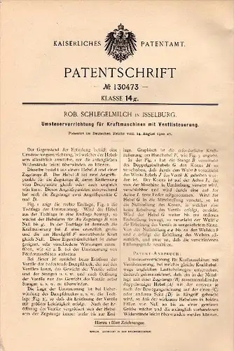 Original Patentschrift - Rob. Schlegelmilch in Isselburg b. Borken ,1900 , Kraftmaschine mit Ventilsteuerung !!!