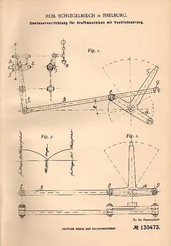 Original Patentschrift - Rob. Schlegelmilch in Isselburg b. Borken ,1900 , Kraftmaschine mit Ventilsteuerung !!!