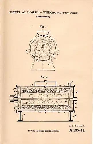 Original Patentschrift - L. Jakubowski in Wielichowo , 1901 , Kühlapparat , Eis , Klimaanlage , Wiesenstadt !!!