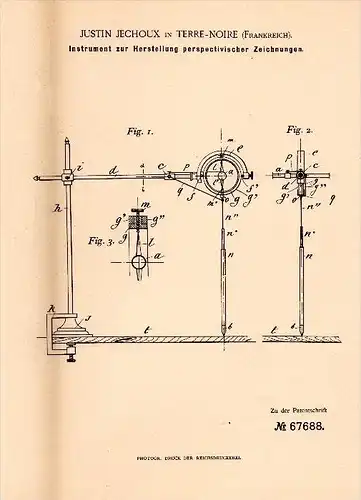 Original Patentschrift - J. Jechoux dans Terrenoire , 1892 , Appareil pour les dessins , Saint Jean Bonnefonds !!!