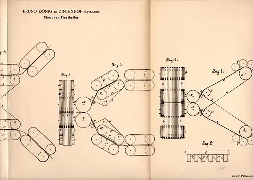 Original Patentschrift - Bruno König in Zintenhof / Sindi , 1892 , Florteiler , Spinnerei , Spinnrad , Estland !!!