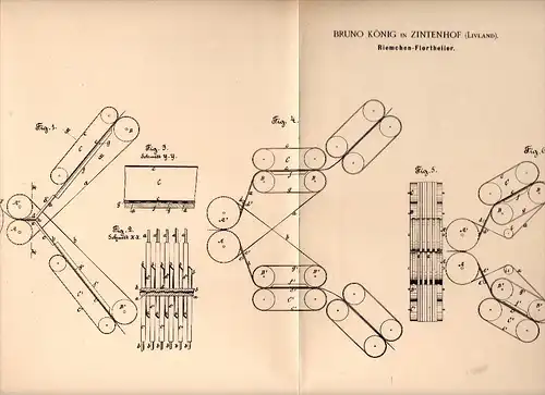 Original Patentschrift - Bruno König in Zintenhof / Sindi , 1892 , Florteiler , Spinnerei , Spinnrad , Estland !!!