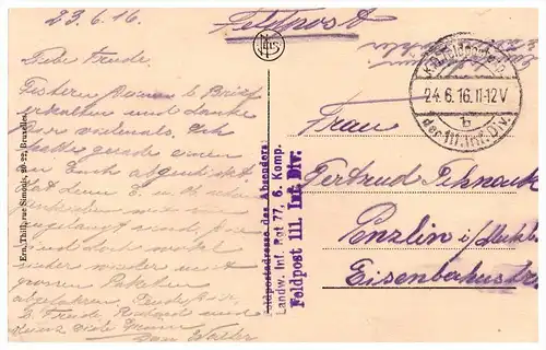 Dinant , 1916 , Vue prise des ruines , Feldpost , Landwehr Inf. Rgt 77 , 6. Kompanie , 111 Inf. Division , Landsturm