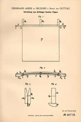 Original Patentschrift - F. Adler in Neudorf b. Guttau / Malschwitz , 1888 , Trockner für Pappe , Papierfabrik , Spree !