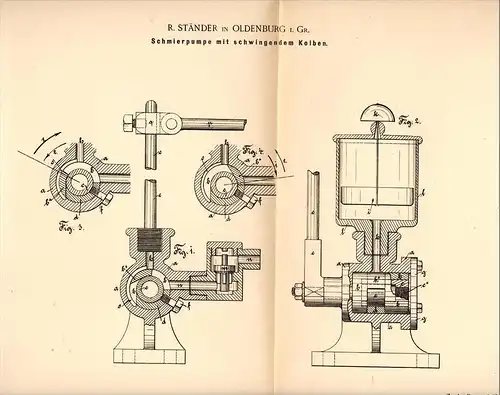 Original Patentschrift - R. Ständer in Oldenburg i.Gr., 1892 , Schmierpumpe mit Kolben , Maschinenbau , Pumpe !!!