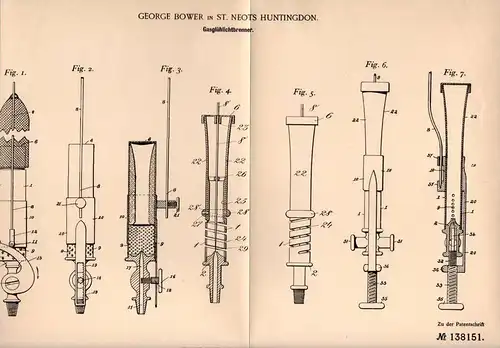 Original Patentschrift - G. Bower in St. Neots Huntingdon , 1901 , incandescent burner , light bulb , lamp !!!