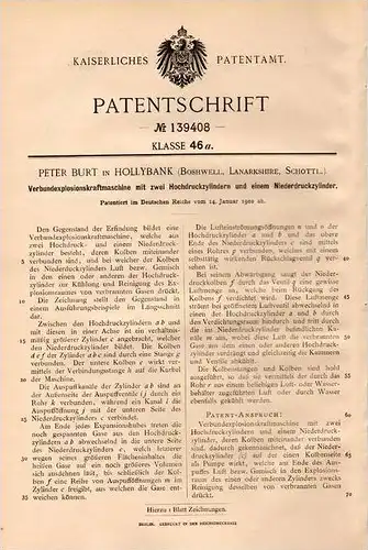 Original Patentschrift - P. Burt in Hollybank , Boshwell , Lanarkshire in Schottland , 1902 , Explosionskraftmaschine !!