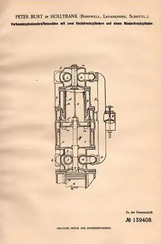 Original Patentschrift - P. Burt in Hollybank , Boshwell , Lanarkshire in Schottland , 1902 , Explosionskraftmaschine !!