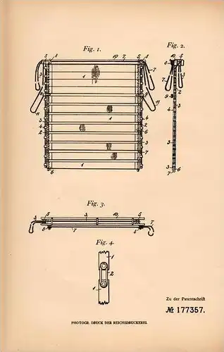 Original Patentschrift - L. Diskant in Wien und Nagy-Kanisza , 1905 , Brettchenvorhang , Jalousie !!!
