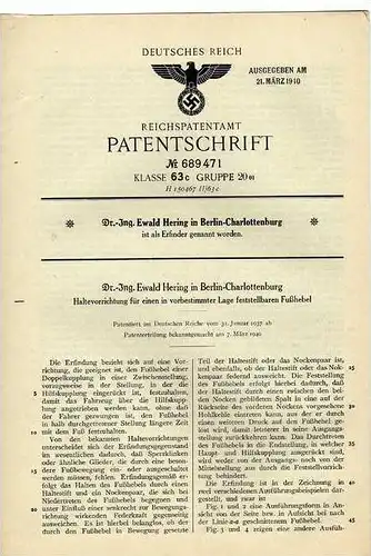Original Patentschrift -  Dr.Ing. Ewald Hering in Berlin - Charlottenburg ,1937, Fußhebel , Hilfskupplung !!!