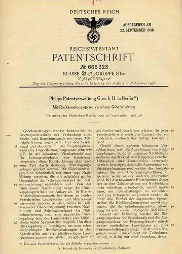 Original Patentschrift - Philips Patentverwaltung GmbH in Berlin ,1935 , Gabelschaltung , Schaltung , Elektronik !!!