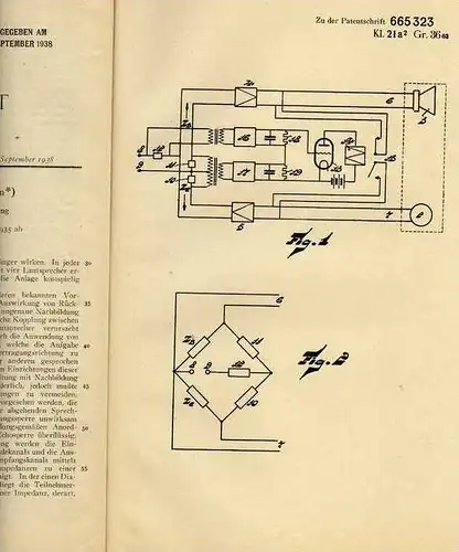 Original Patentschrift - Philips Patentverwaltung GmbH in Berlin ,1935 , Gabelschaltung , Schaltung , Elektronik !!!