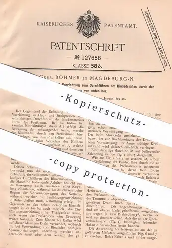 original Patent - Gebrüder Böhmer , Magdeburg 1899 , Heupresse , Strohpresse | Heu , Stroh , Presse , Pressen , Getreide