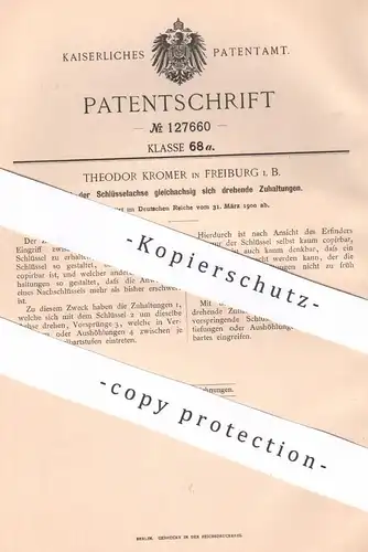 original Patent - Theodor Kromer , Freiburg / Bayern , 1900 , Schlüsselachse | Schlüssel , Schloss , Türschloss !!